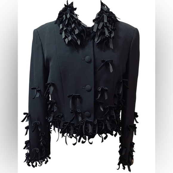 MOSCHINO Cheap & Chic 2pc Black Crepe Jacket Skirt w/Velvet Bows Sz 44/10 NEW - Picture 5 of 13